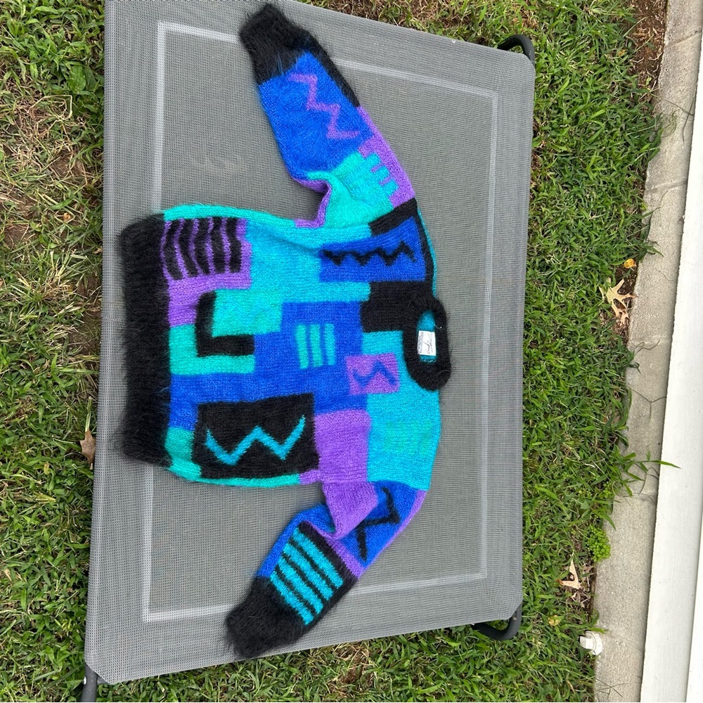Vintage 80s‎ Mohair Cardigan: Funky Abstract Geometric Sweater by soft options